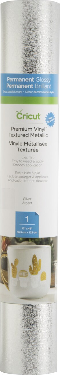 Cricut Premium Permanent Metallic 12"X48" Vinyl Roll-Textured Silver